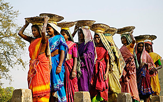 女人,盘子,水泥,桥,建筑,奥里萨帮,印度