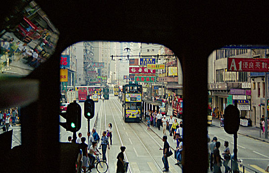 风景,街道,行人,交通工具,交通,有轨电车,中心,香港