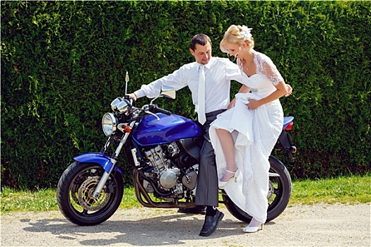 美女,年轻,婚礼,情侣,摩托车