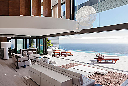 客厅,现代住宅,远眺,海洋