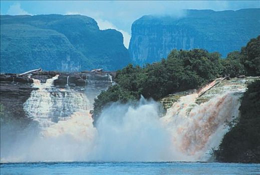 国家公园,瀑布,河,山,南美,委内瑞拉