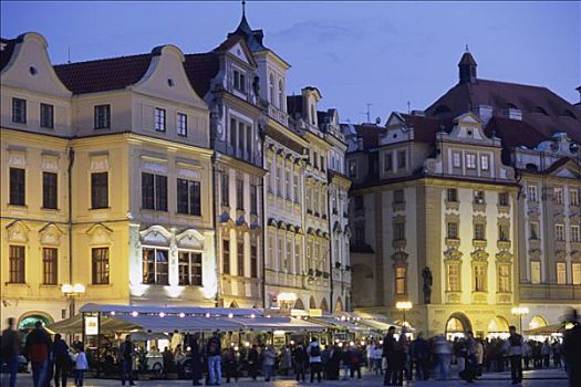 捷克共和国,布拉格,老城广场,黄昏,一堆,露天咖啡馆