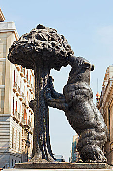 雕塑,熊,草莓,树,盾徽,马德里,西班牙