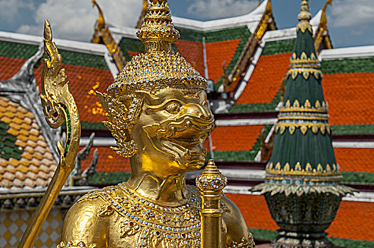 金色,监护,雕塑,寺庙,翡翠佛,寺院,曼谷,泰国