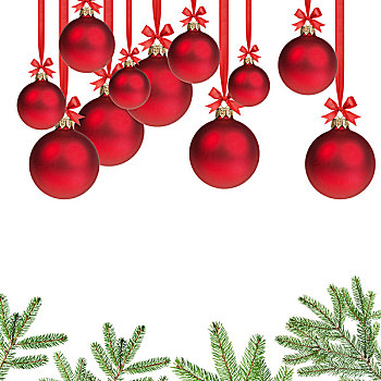 红色,圣诞节,彩球,细枝,白色背景