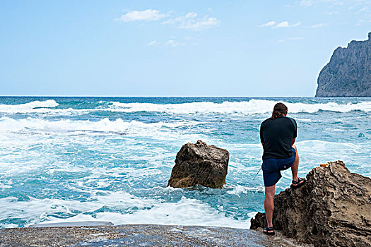 钓鱼,男人,马略卡岛,巴利阿里群岛,西班牙