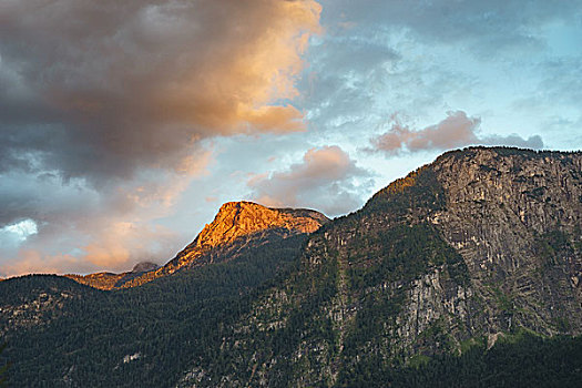 山峰,日落,光线,生动,云,奥地利