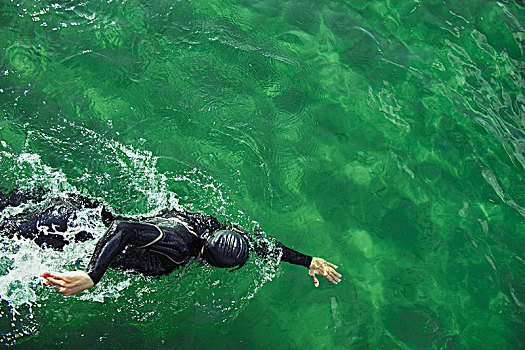 女人,游泳,青绿色,水,紧身潜水衣,瑞典