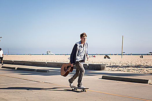 男青年,滑板,圣莫尼卡码头,圣莫尼卡,海滩,美国