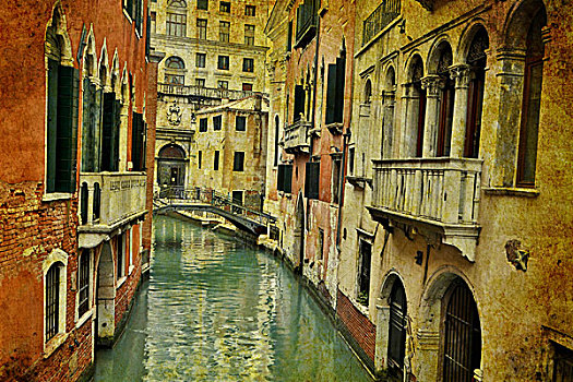 质地,运河,威尼斯,桥,老,家