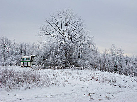 冬天,雪,风景,北部地区,纽约,房车,老,露营,拖车,宽,美国