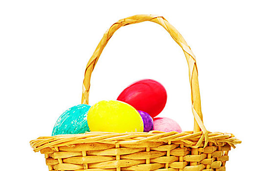 复活节,概念,蛋,篮子,白色背景