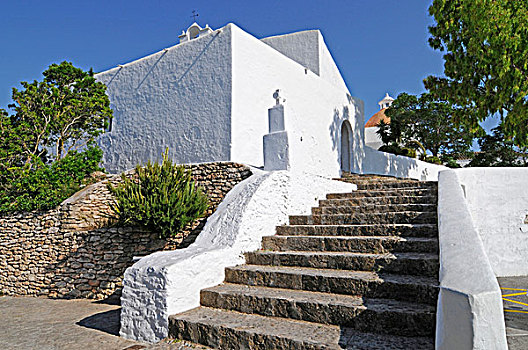 楼梯,教堂,寺院,弥撒,山,伊比萨岛,巴利阿里群岛,西班牙,欧洲