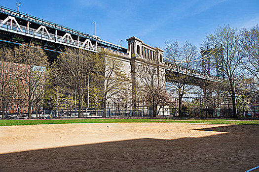 曼哈顿大桥,高处,棒球场,曼哈顿,纽约,美国,桥,公园