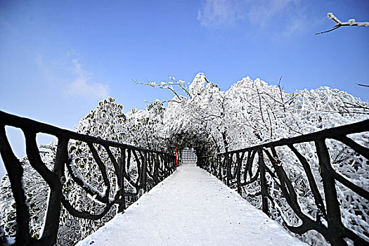 雪景中的天门山吊桥