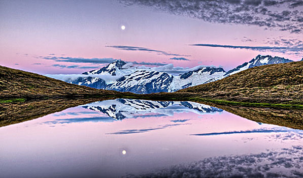 攀升,渴望,月出,黄昏,上方,艾斯派林山国家公园,新西兰
