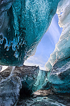 结冰,洞穴,冰河,国家公园,入口,冰,欧洲,北欧,冰岛,二月