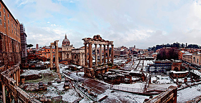 古罗马广场,下雪,欧洲,意大利,拉齐奥,罗马省,罗马
