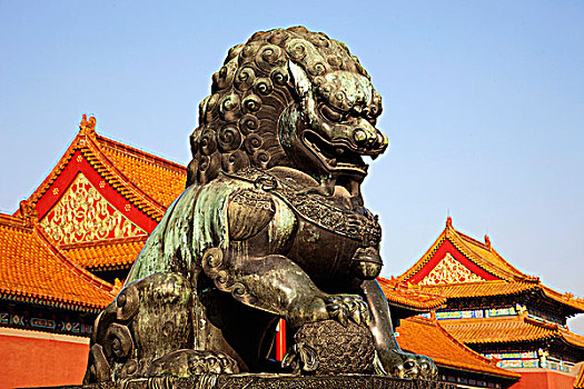 故宫,青铜,狮子,雕塑,正面,北京,中国