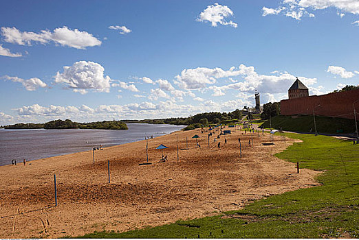 海滩,堡垒,老,克里姆林宫,背景,俄罗斯