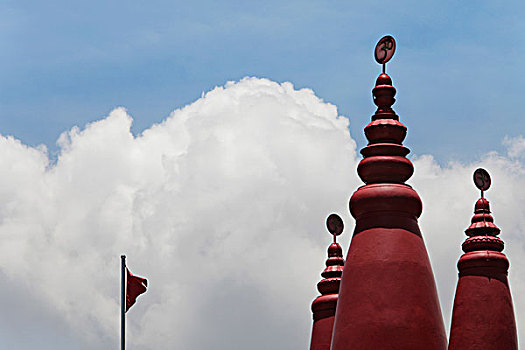红色,角塔,印度,庙宇,上面