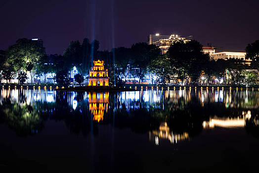 还剑湖,夜晚,河内,湖,越南