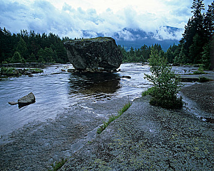 岩石,风景,河,挪威,斯堪的纳维亚,欧洲