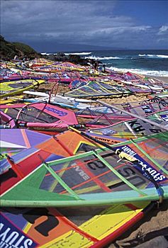 夏威夷,毛伊岛,彩色,帆,信息板,遮盖,岸边