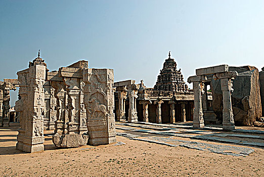 印度,安得拉邦,庙宇,婚礼,雕刻,独块巨石,柱子,寺庙,复杂,建造,规则,国王