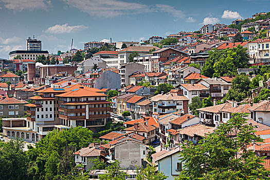 保加利亚,中心,山,大特尔诺沃,俯视图,新,城市,老城