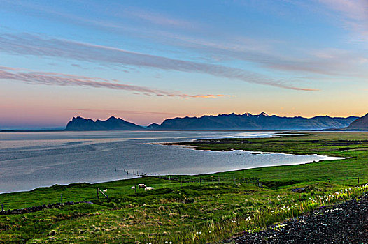 夏天,日落,冰岛