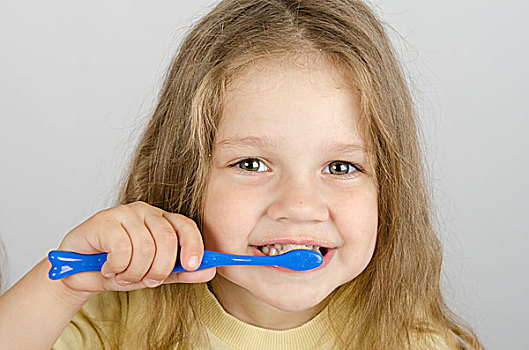 高兴,小女孩,刷,牙齿