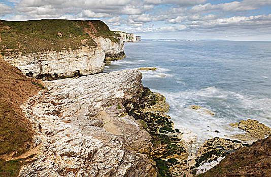 海岸线,湾,约克郡,英格兰,英国,欧洲