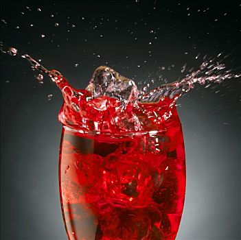 冰块,落下,玻璃杯,蔓越莓汁