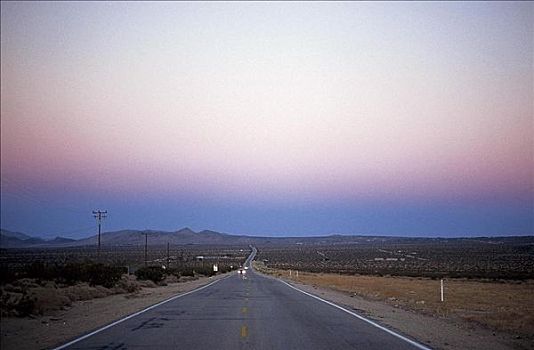 道路,沙漠,黎明,日落,公路,莫哈维沙漠,北美