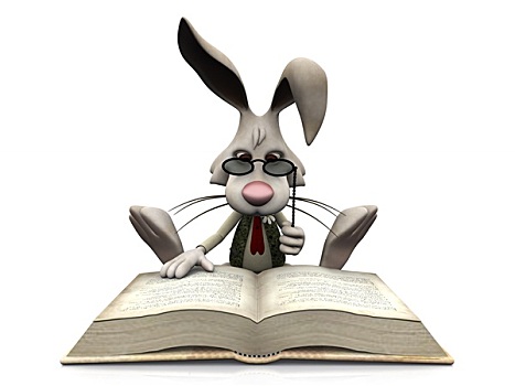 卡通,兔子,读,大,书本
