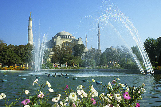 土耳其,伊斯坦布尔,喷泉,圣索菲亚教堂,背景