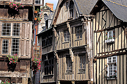 法国,布列塔尼,中世纪城市,老,房子