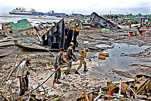 同事,走,有毒废物,拉拽,船,院子,孟加拉,八月,2008年,商务,展示