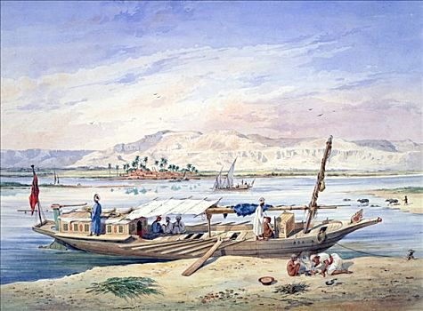船,尼罗河,19世纪,艺术家