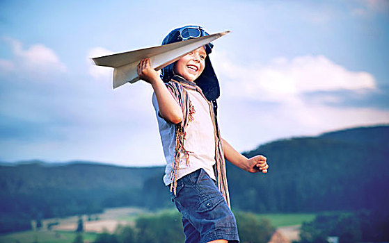 愉悦,小男孩,玩具,纸飞机