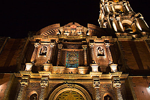 北美,墨西哥,瓜纳华托州,圣米格尔,教堂,夜晚