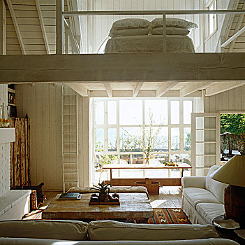 卧室,海滨别墅,木质,夹楼,简单,乡村,梯子