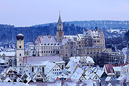 城堡,锡格马林根,冬天,早晨,巴登符腾堡,德国,欧洲