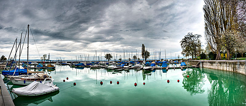 帆船,港口,下雨,康士坦茨湖,瑟尔高,瑞士,欧洲