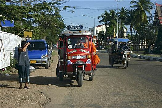 乘客,旅行,黄包车,琅勃拉邦,老挝