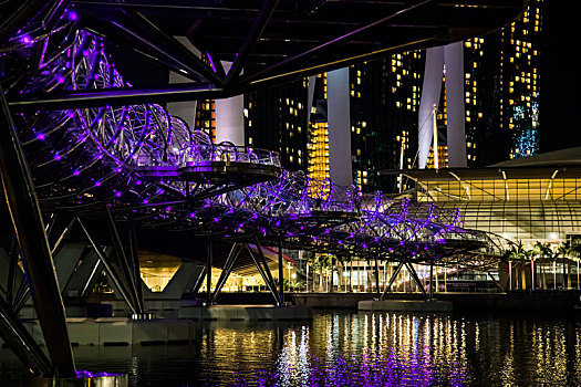 新加坡,基因,灵感,螺旋,桥,光亮,夜晚