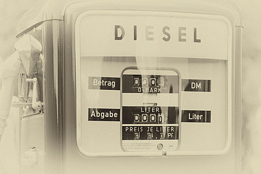老,加油泵,柴油,价格,白色,徽章,黑白
