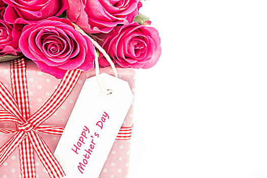 特写,花束,粉色,玫瑰,靠近,礼物,高兴,母亲节,卡,白色
