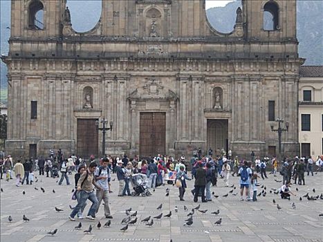 旅游,正面,教堂,广场,波哥大,哥伦比亚